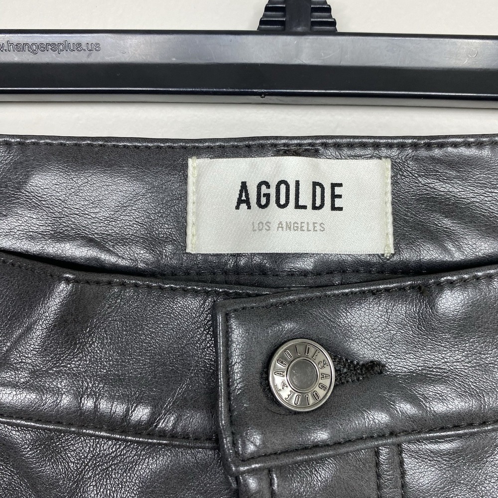 AGOLDE Sloane Recycled Leather-Blend Mid-Rise Straight-Leg Pants Dark Gray - Picture 8 of 15